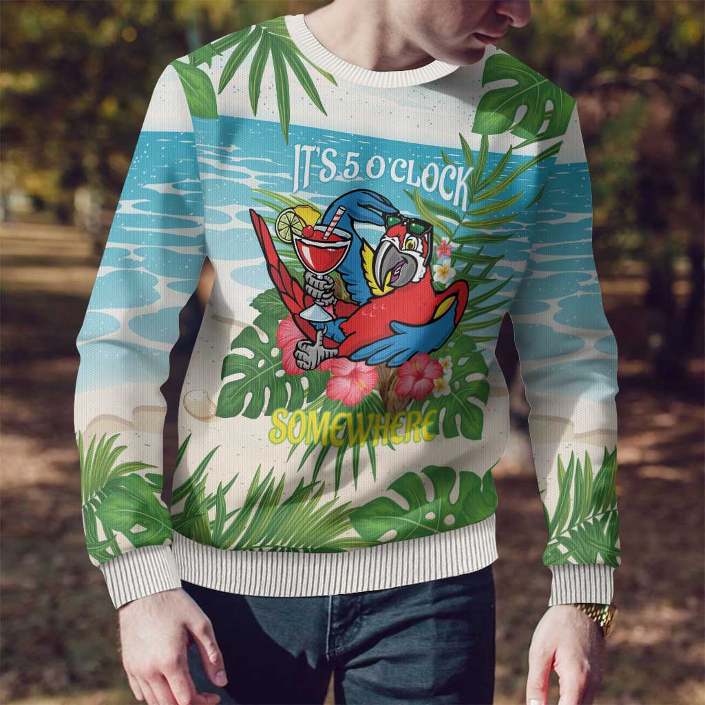 Guyana Christmas Ugly Christmas Sweater Chilling Macaw It's 5 o'clock Somewhere - Wonder Print Shop