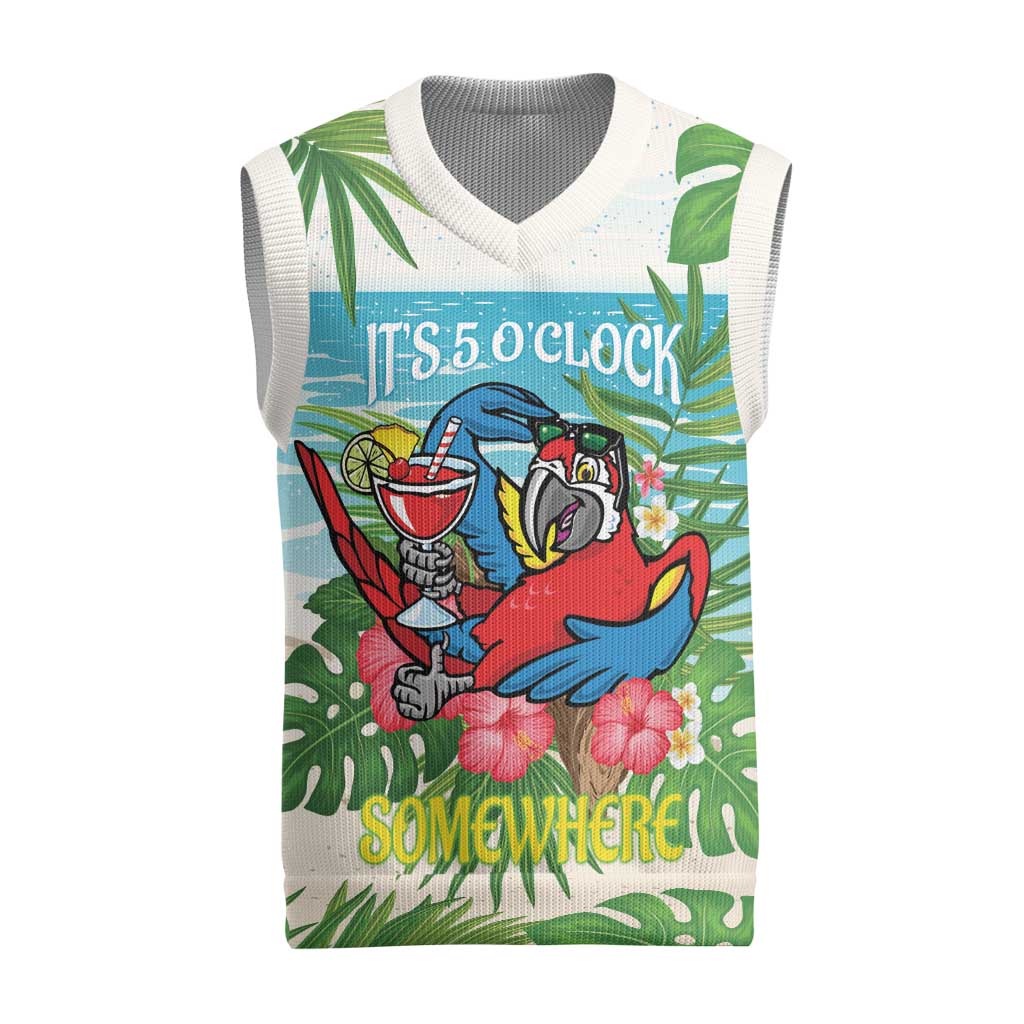 Guyana Christmas Knitted V-Neck Vest Chilling Macaw It's 5 o'clock Somewhere - Wonder Print Shop