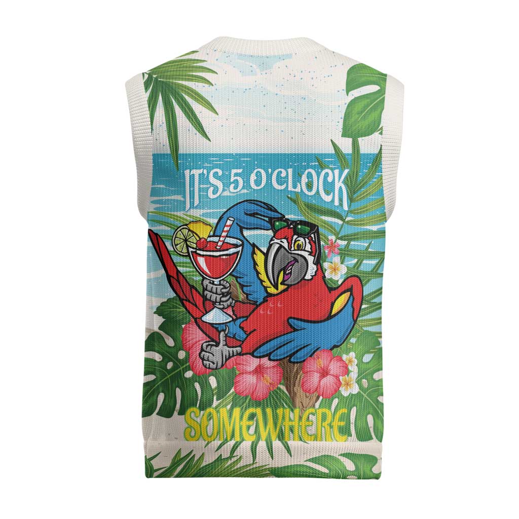 Guyana Christmas Knitted V-Neck Vest Chilling Macaw It's 5 o'clock Somewhere - Wonder Print Shop