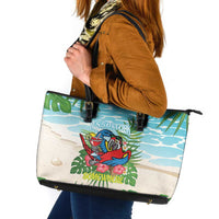 Guyana Christmas Leather Tote Bag Chilling Macaw It's 5 o'clock Somewhere - Wonder Print Shop