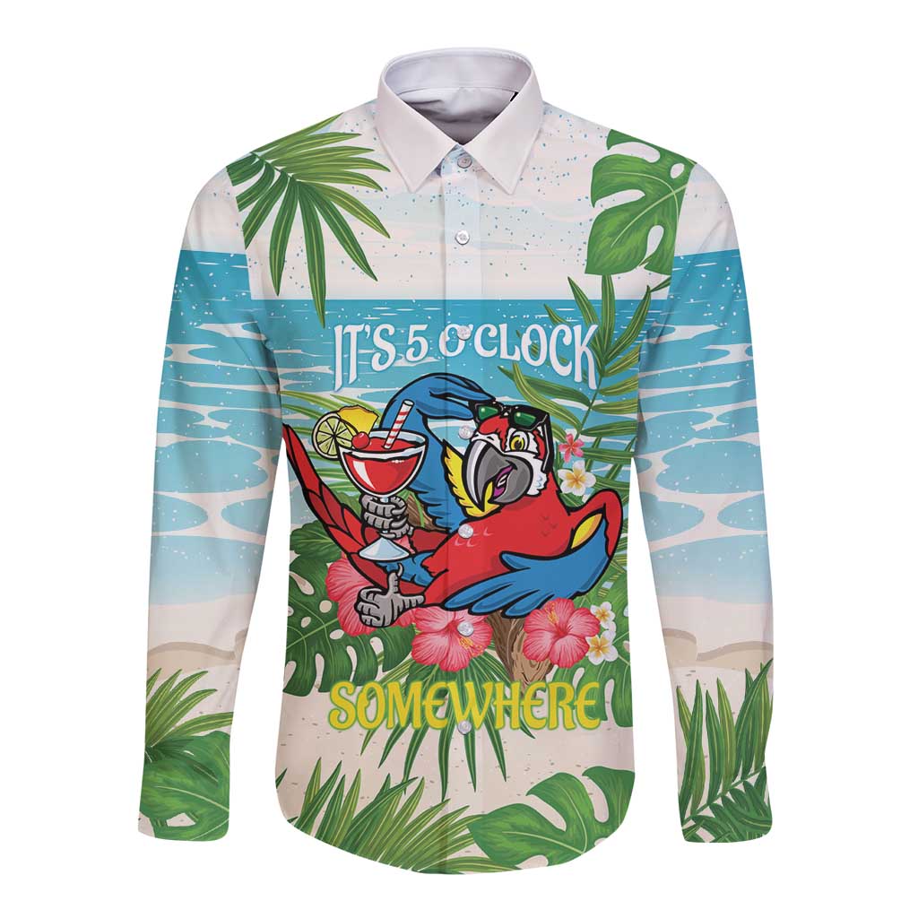 Guyana Christmas Long Sleeve Button Shirt Chilling Macaw It's 5 o'clock Somewhere - Wonder Print Shop