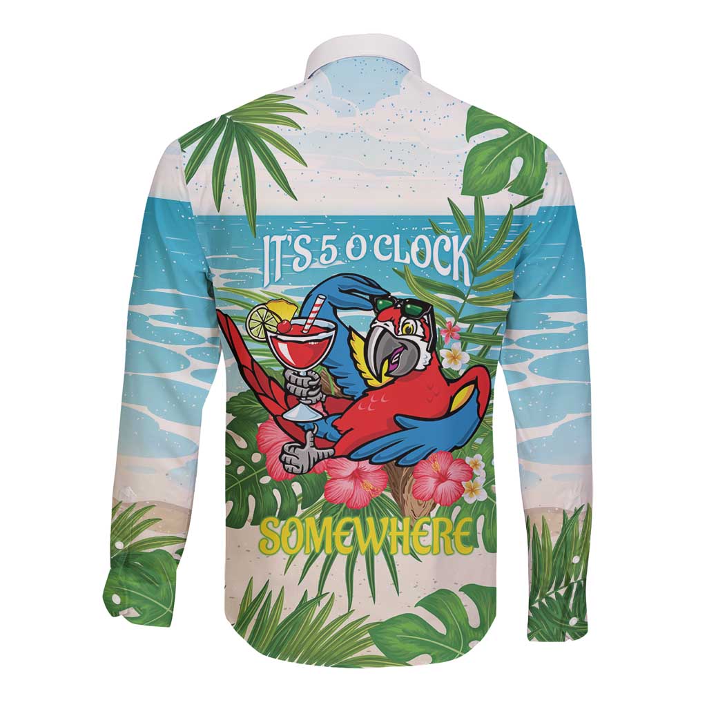 Guyana Christmas Long Sleeve Button Shirt Chilling Macaw It's 5 o'clock Somewhere - Wonder Print Shop