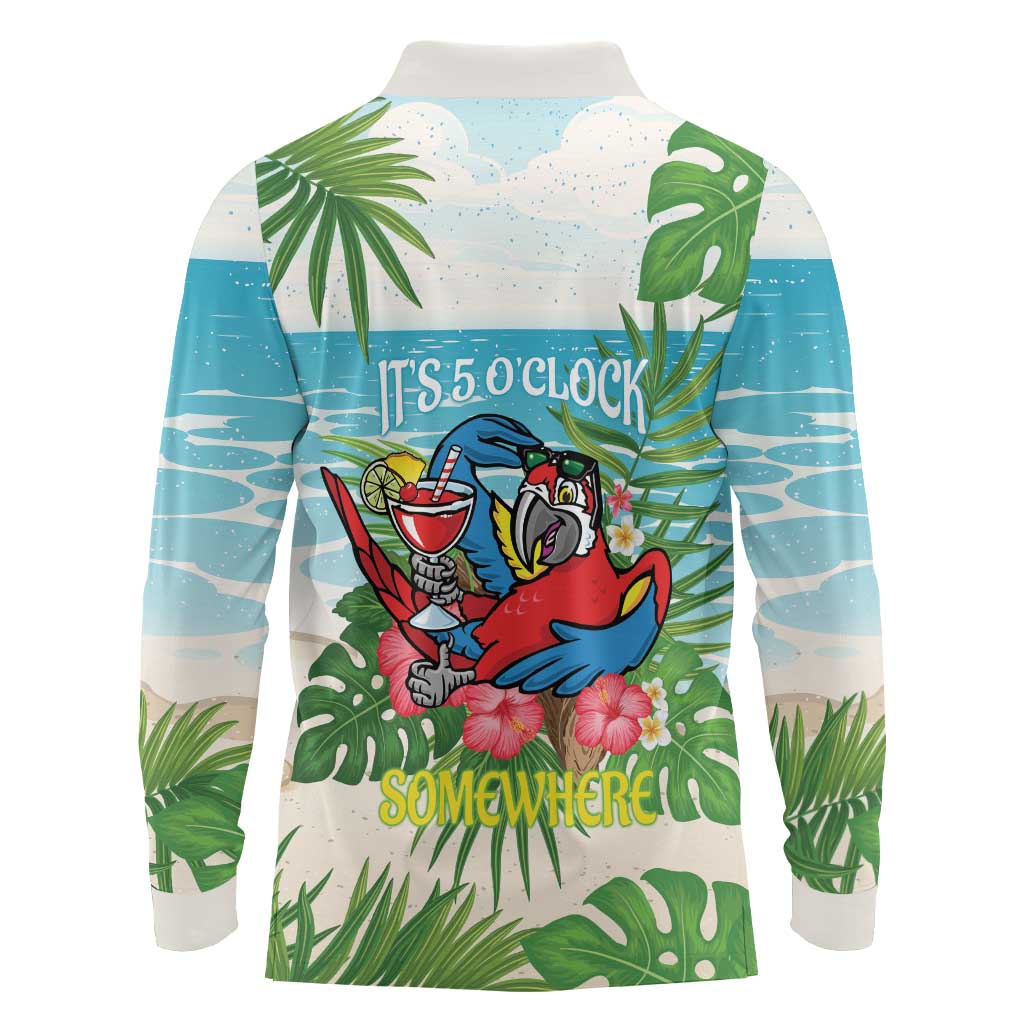 Guyana Christmas Long Sleeve Polo Shirt Chilling Macaw It's 5 o'clock Somewhere - Wonder Print Shop