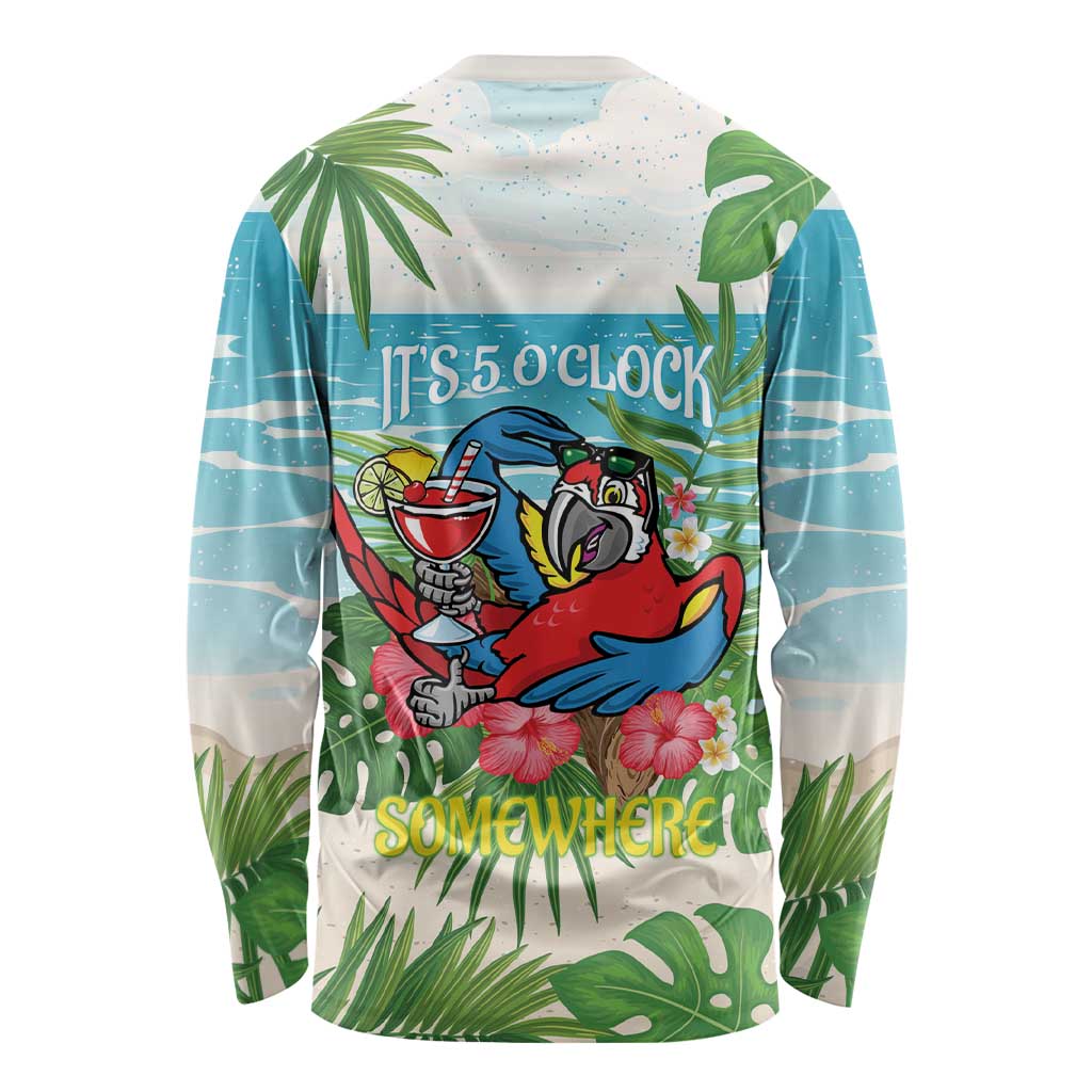 Guyana Christmas Long Sleeve Shirt Chilling Macaw It's 5 o'clock Somewhere - Wonder Print Shop