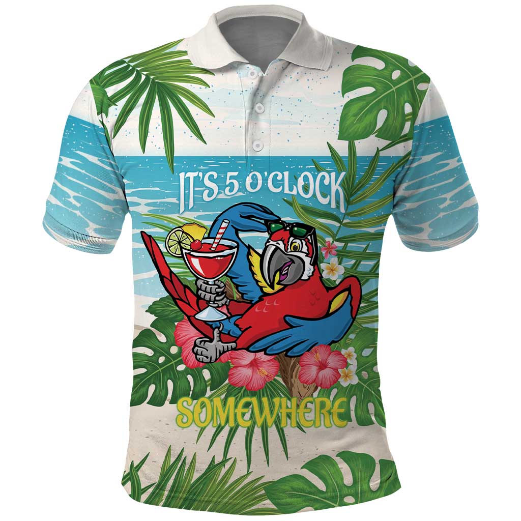 Guyana Christmas Polo Shirt Chilling Macaw It's 5 o'clock Somewhere - Wonder Print Shop
