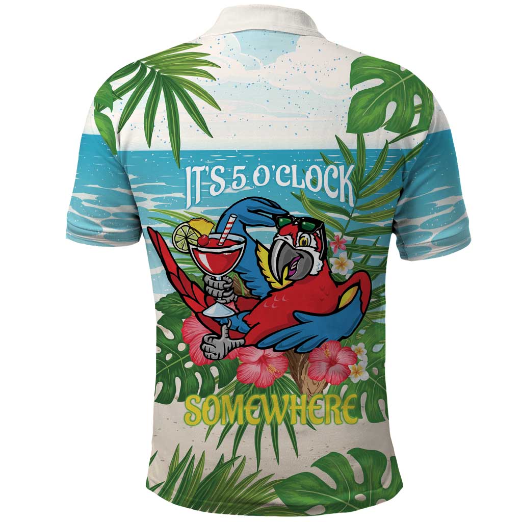 Guyana Christmas Polo Shirt Chilling Macaw It's 5 o'clock Somewhere - Wonder Print Shop