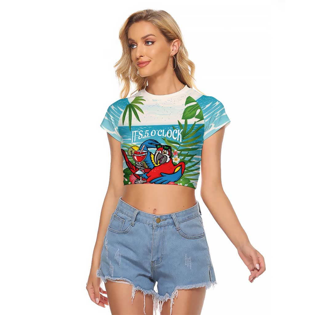 Guyana Christmas Raglan Cropped T Shirt Chilling Macaw It's 5 o'clock Somewhere - Wonder Print Shop