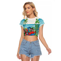 Guyana Christmas Raglan Cropped T Shirt Chilling Macaw It's 5 o'clock Somewhere - Wonder Print Shop