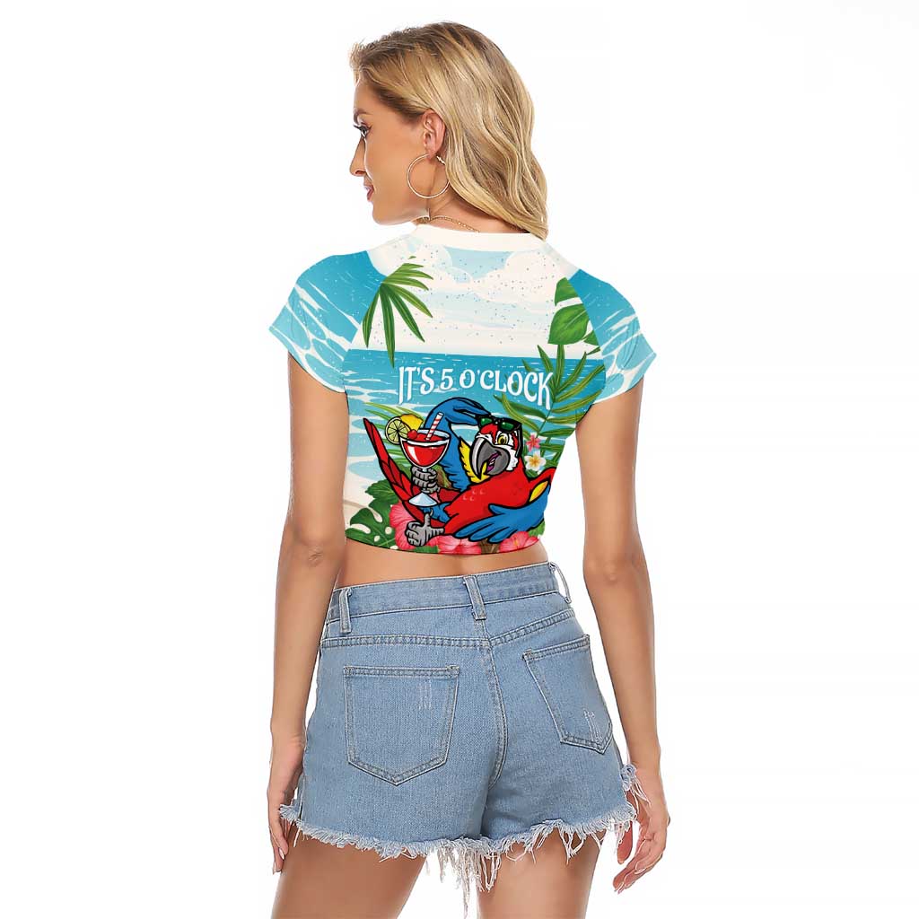 Guyana Christmas Raglan Cropped T Shirt Chilling Macaw It's 5 o'clock Somewhere - Wonder Print Shop