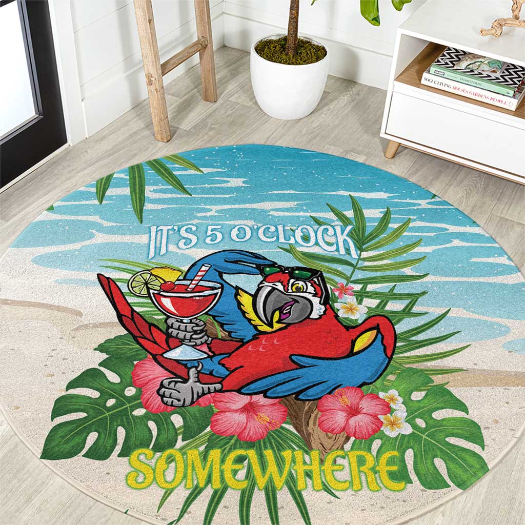 Guyana Christmas Round Carpet Chilling Macaw It's 5 o'clock Somewhere - Wonder Print Shop