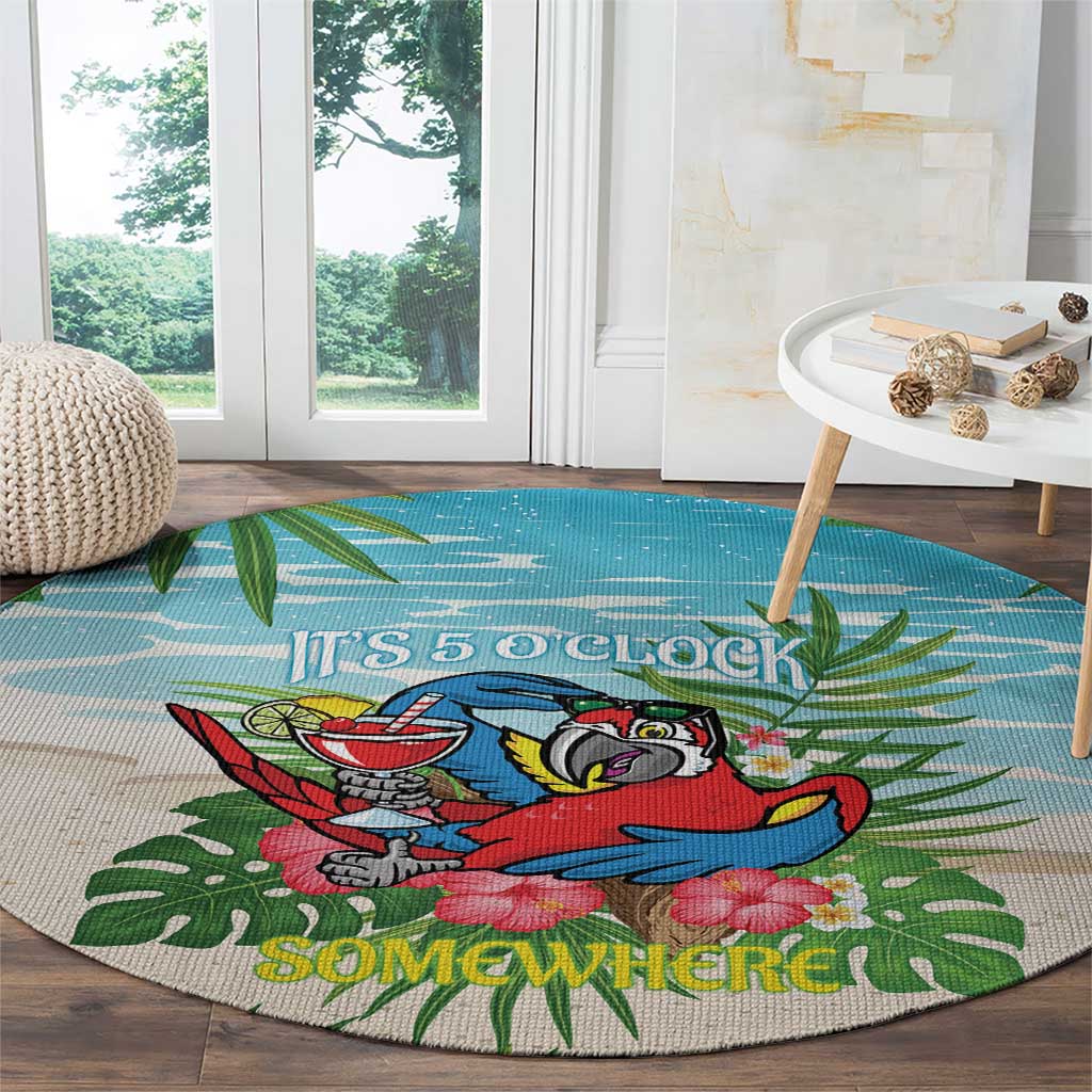 Guyana Christmas Round Carpet Chilling Macaw It's 5 o'clock Somewhere - Wonder Print Shop