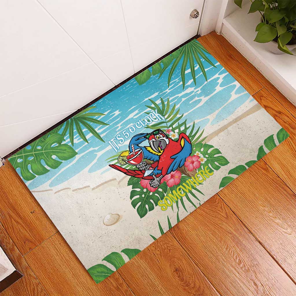 Guyana Christmas Rubber Doormat Chilling Macaw It's 5 o'clock Somewhere - Wonder Print Shop
