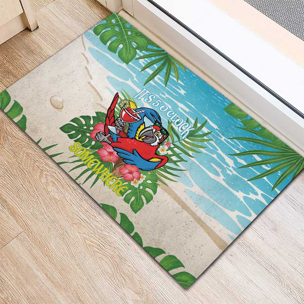 Guyana Christmas Rubber Doormat Chilling Macaw It's 5 o'clock Somewhere - Wonder Print Shop