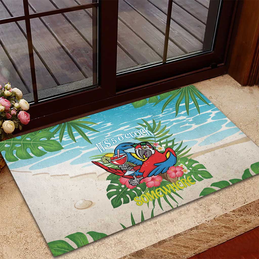 Guyana Christmas Rubber Doormat Chilling Macaw It's 5 o'clock Somewhere - Wonder Print Shop