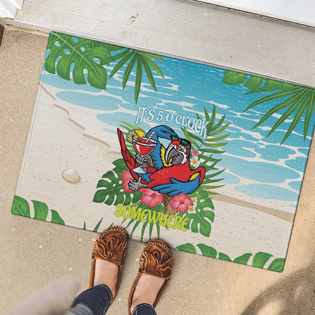 Guyana Christmas Rubber Doormat Chilling Macaw It's 5 o'clock Somewhere - Wonder Print Shop