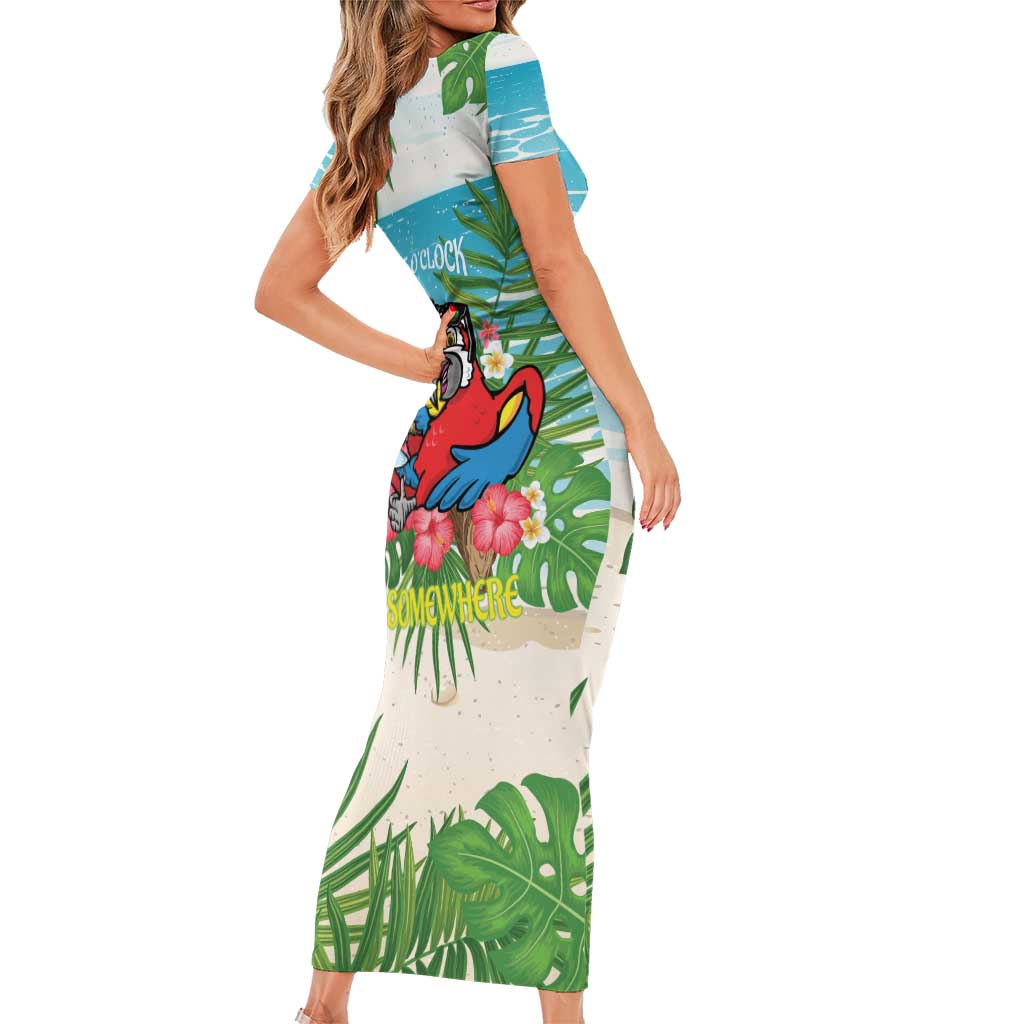 Guyana Christmas Short Sleeve Bodycon Dress Chilling Macaw It's 5 o'clock Somewhere - Wonder Print Shop