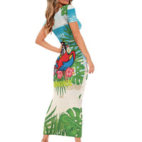 Guyana Christmas Short Sleeve Bodycon Dress Chilling Macaw It's 5 o'clock Somewhere - Wonder Print Shop