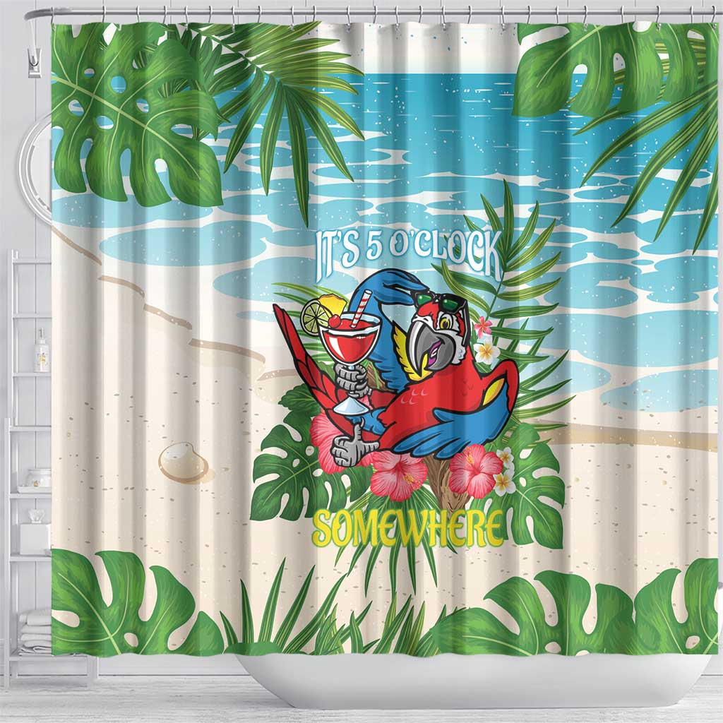 Guyana Christmas Shower Curtain Chilling Macaw It's 5 o'clock Somewhere - Wonder Print Shop