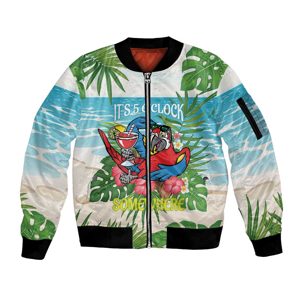 Guyana Christmas Sleeve Zip Bomber Jacket Chilling Macaw It's 5 o'clock Somewhere - Wonder Print Shop