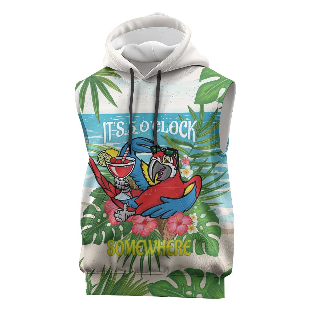 Guyana Christmas Sleeveless Hoodie Chilling Macaw It's 5 o'clock Somewhere - Wonder Print Shop