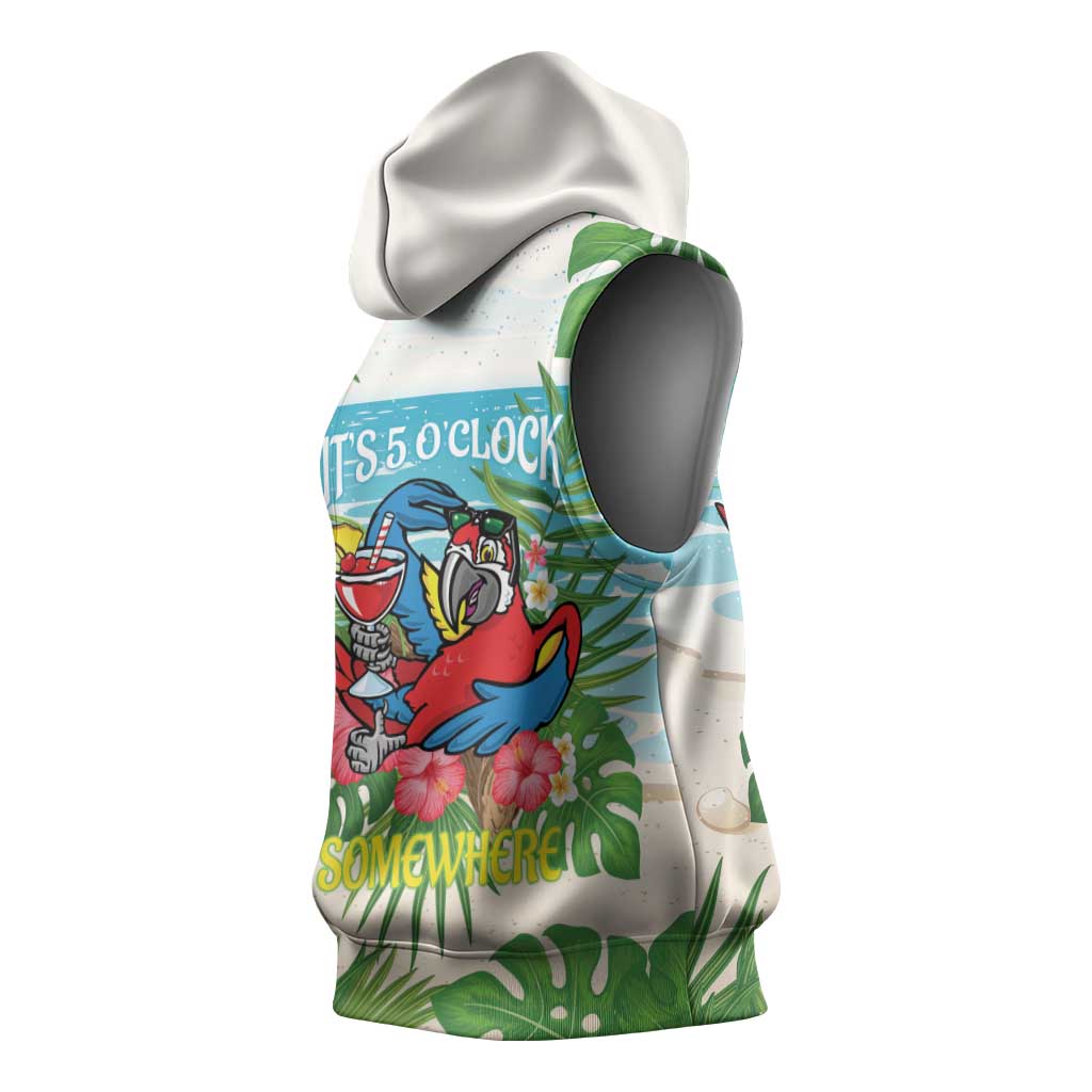 Guyana Christmas Sleeveless Hoodie Chilling Macaw It's 5 o'clock Somewhere - Wonder Print Shop
