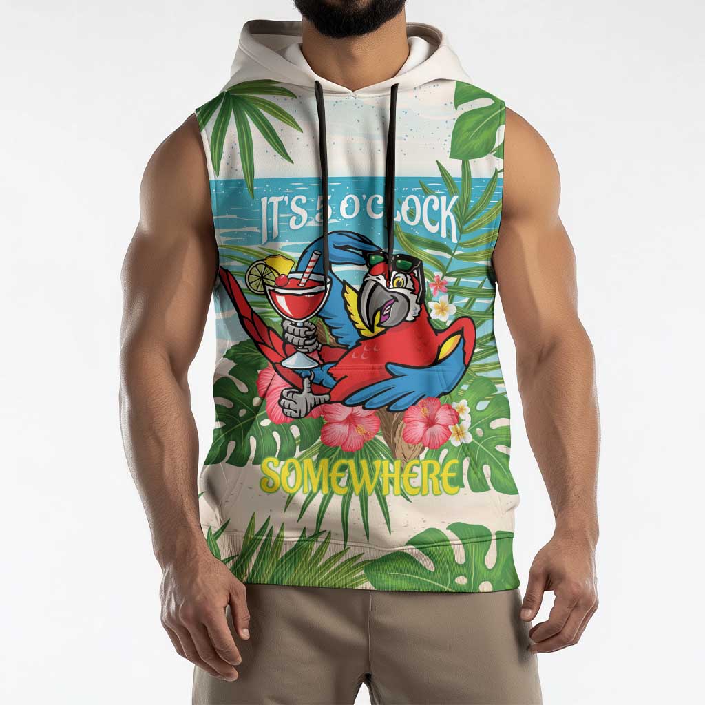 Guyana Christmas Sleeveless Hoodie Chilling Macaw It's 5 o'clock Somewhere - Wonder Print Shop
