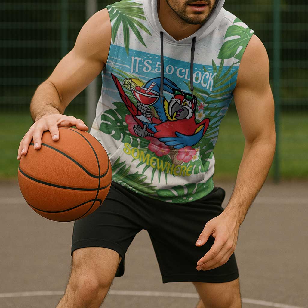 Guyana Christmas Sleeveless Hoodie Chilling Macaw It's 5 o'clock Somewhere - Wonder Print Shop