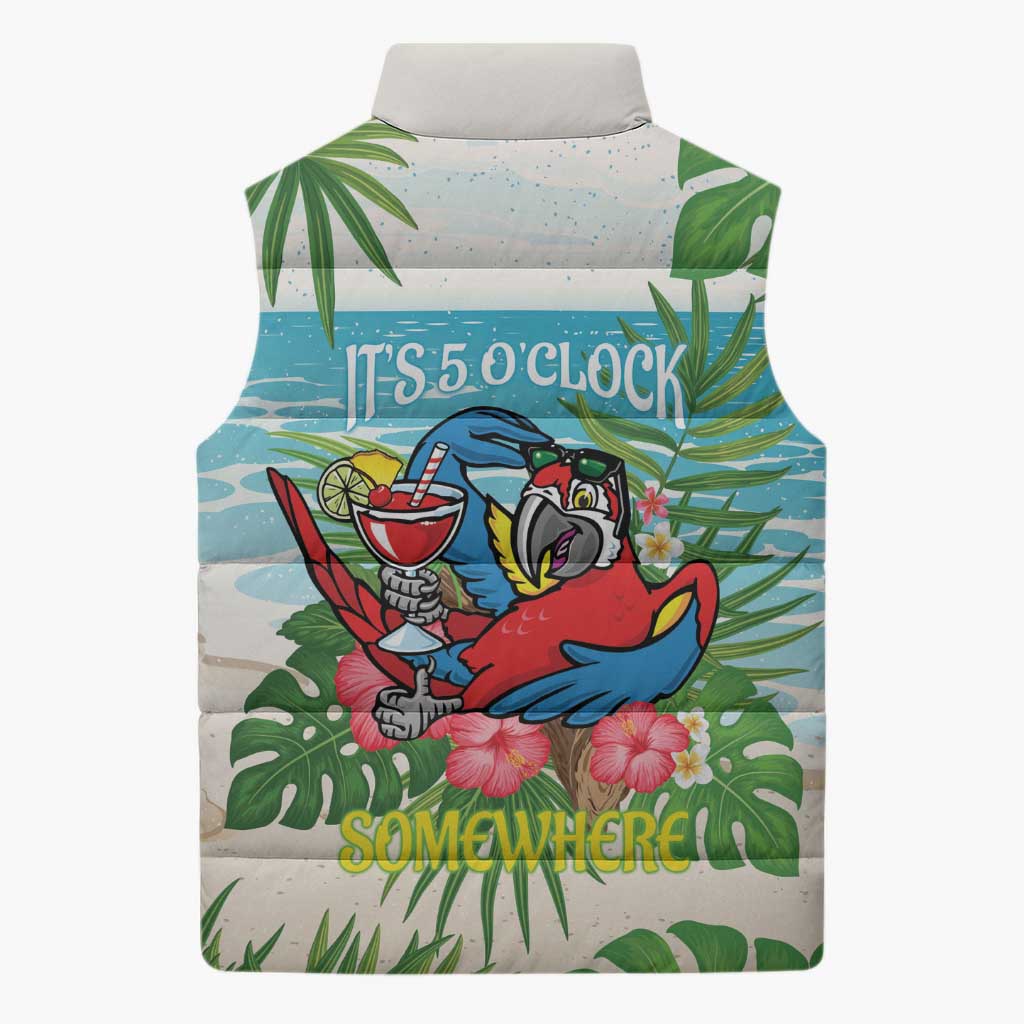 Guyana Christmas Sleeveless Puffer Jacket Chilling Macaw It's 5 o'clock Somewhere - Wonder Print Shop