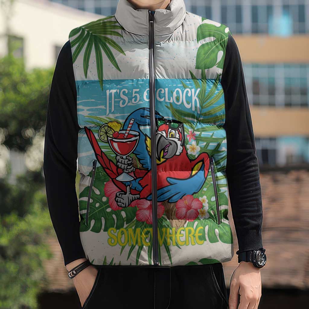 Guyana Christmas Sleeveless Puffer Jacket Chilling Macaw It's 5 o'clock Somewhere - Wonder Print Shop