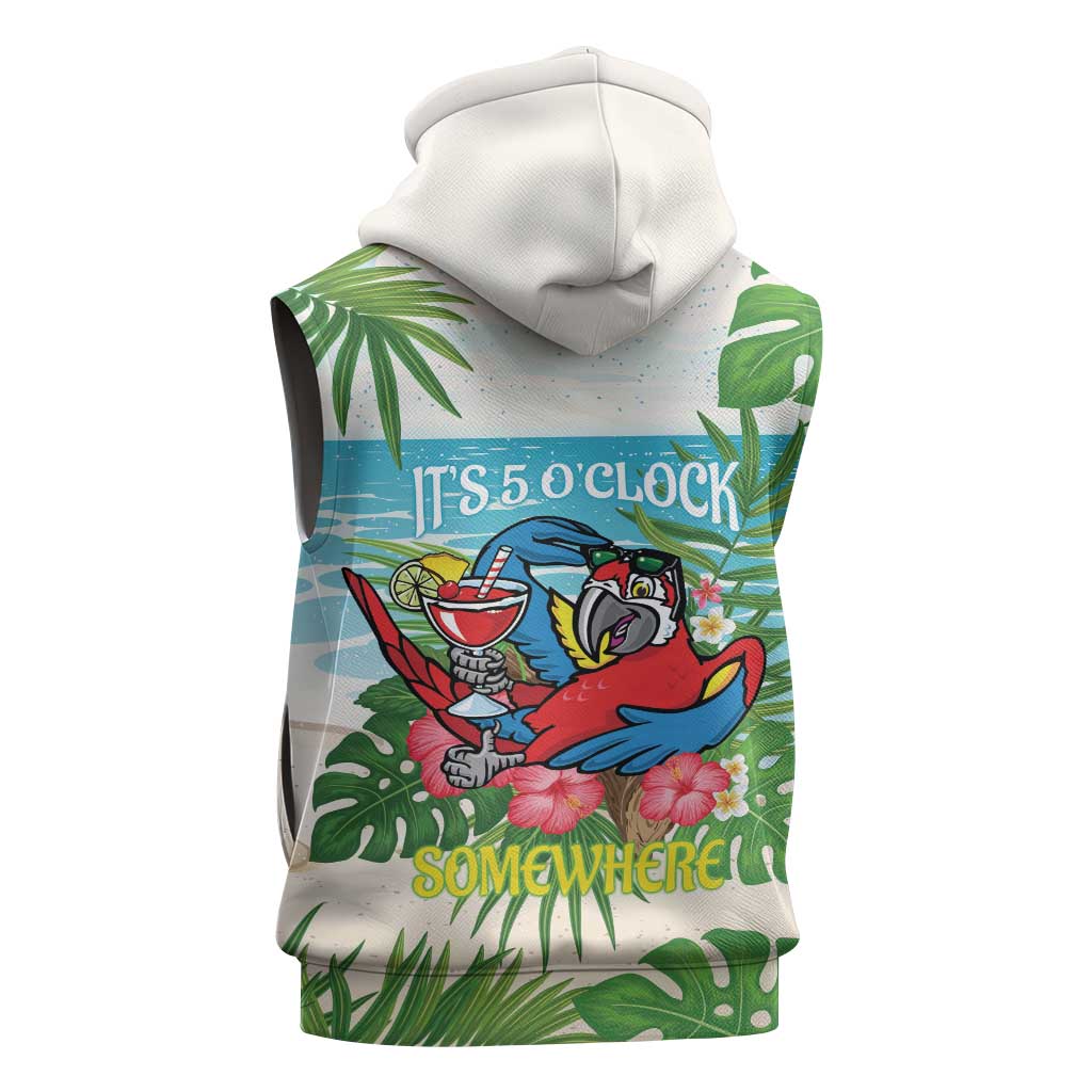 Guyana Christmas Sleeveless Zip Hoodie Chilling Macaw It's 5 o'clock Somewhere - Wonder Print Shop