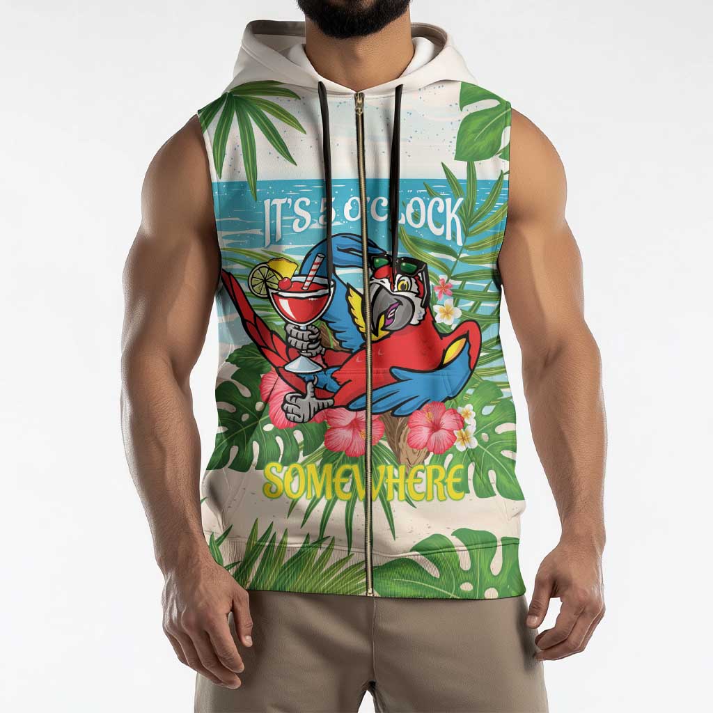 Guyana Christmas Sleeveless Zip Hoodie Chilling Macaw It's 5 o'clock Somewhere - Wonder Print Shop