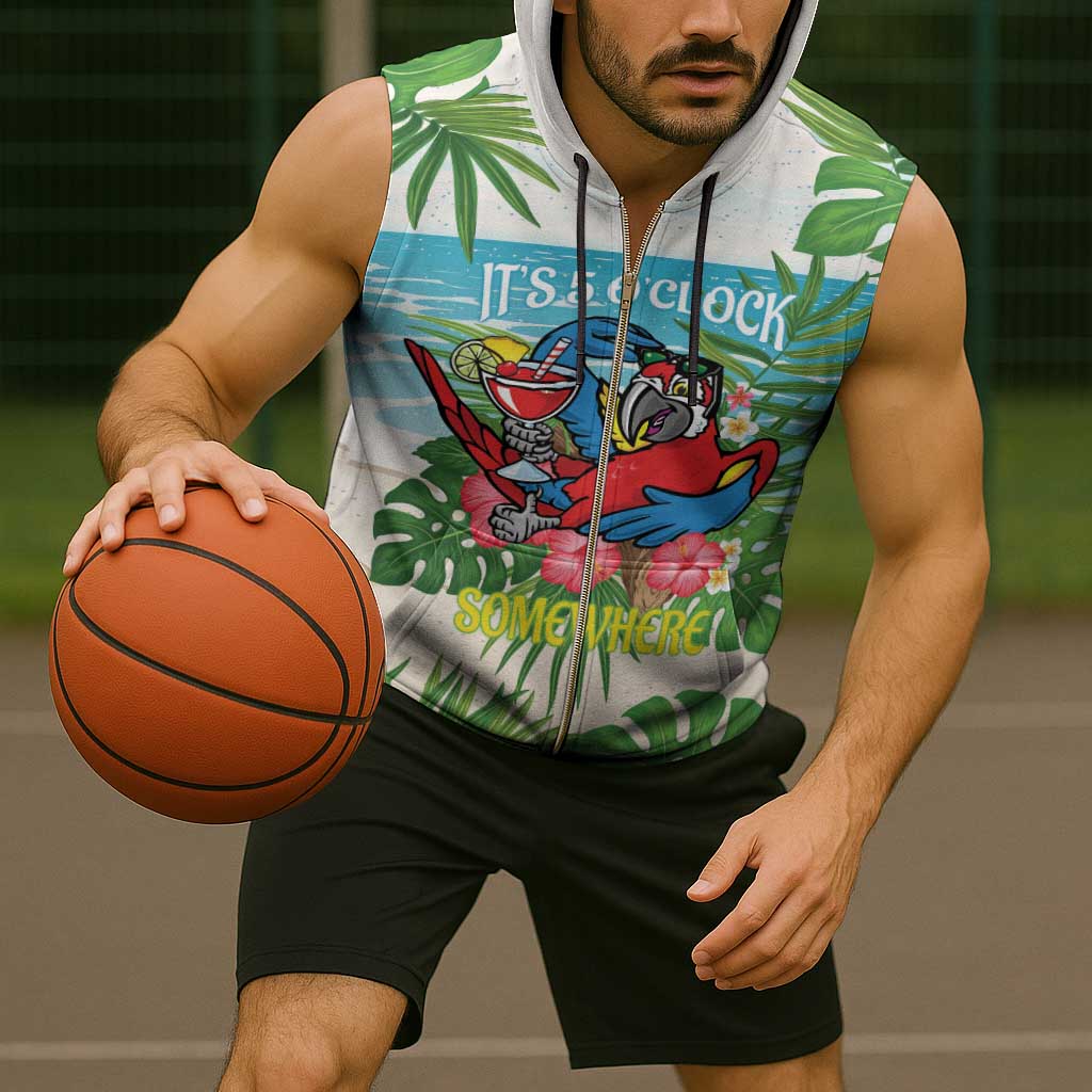 Guyana Christmas Sleeveless Zip Hoodie Chilling Macaw It's 5 o'clock Somewhere - Wonder Print Shop