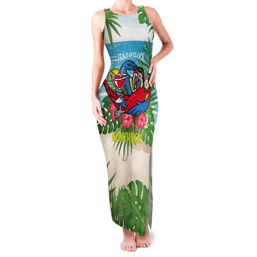 Guyana Christmas Tank Maxi Dress Chilling Macaw It's 5 o'clock Somewhere - Wonder Print Shop