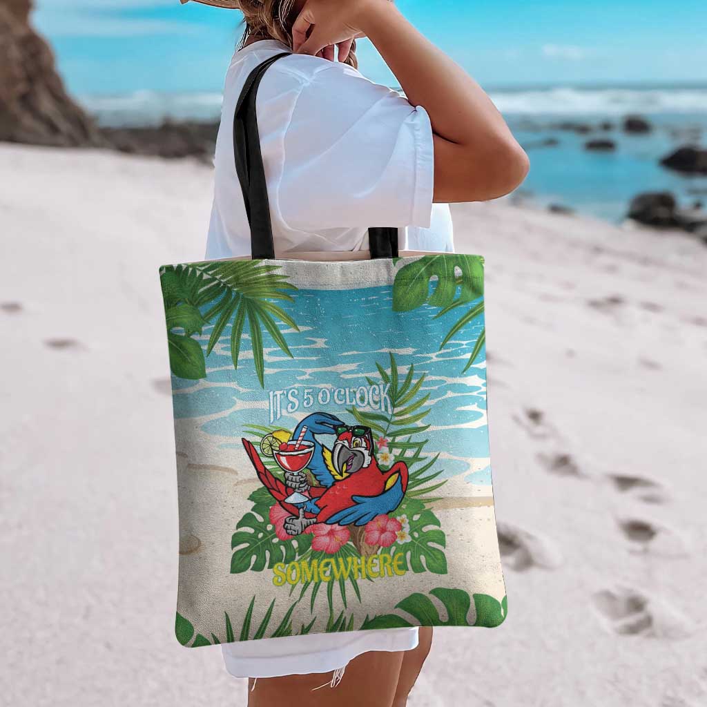 Guyana Christmas Tote Bag Chilling Macaw It's 5 o'clock Somewhere - Wonder Print Shop