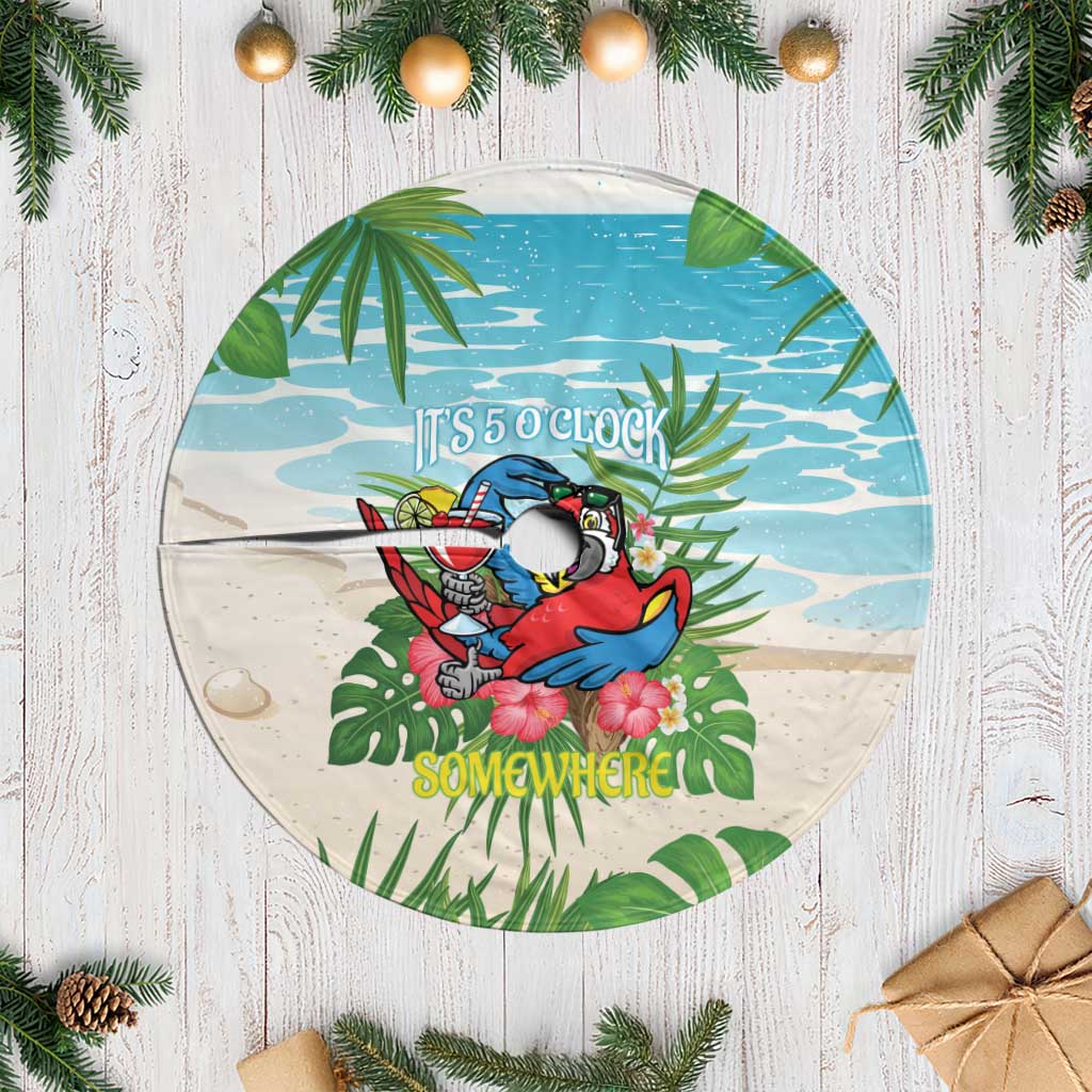 Guyana Christmas Tree Skirt Chilling Macaw It's 5 o'clock Somewhere - Wonder Print Shop