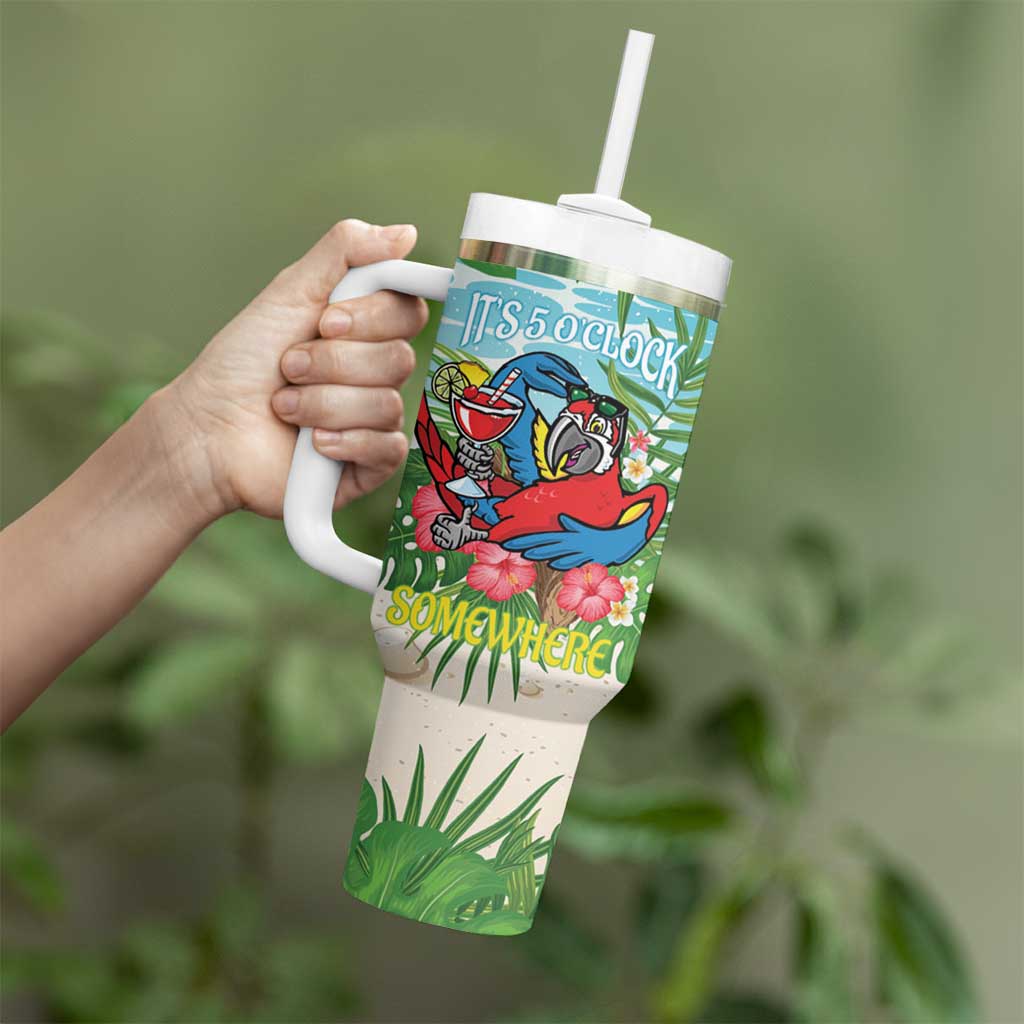 Guyana Christmas Tumbler With Handle Chilling Macaw It's 5 o'clock Somewhere - Wonder Print Shop