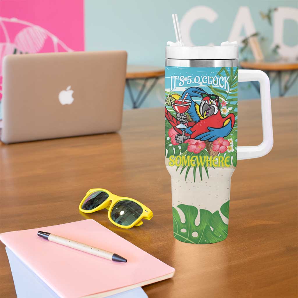 Guyana Christmas Tumbler With Handle Chilling Macaw It's 5 o'clock Somewhere - Wonder Print Shop