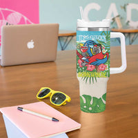 Guyana Christmas Tumbler With Handle Chilling Macaw It's 5 o'clock Somewhere - Wonder Print Shop