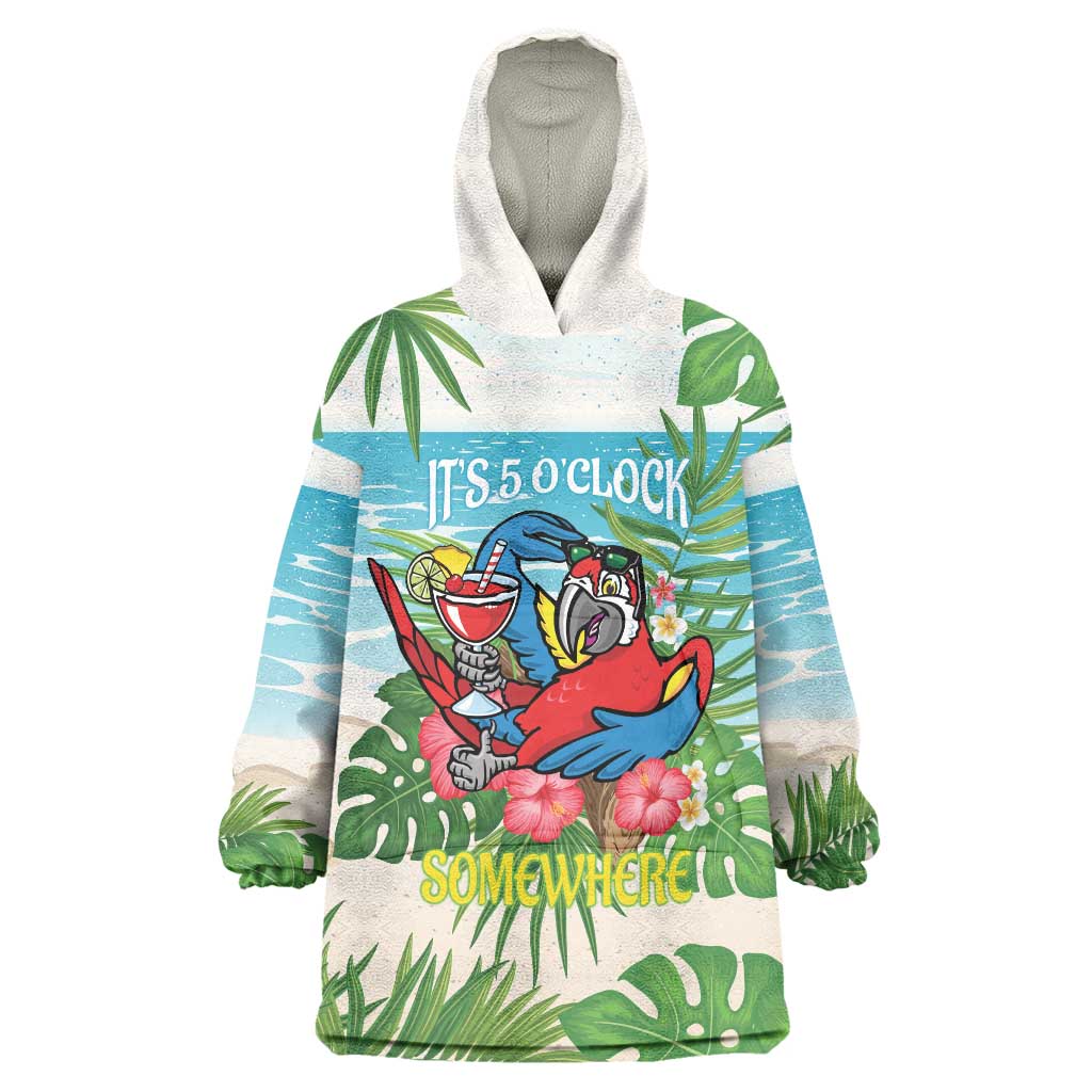 Guyana Christmas Wearable Blanket Hoodie Chilling Macaw It's 5 o'clock Somewhere - Wonder Print Shop