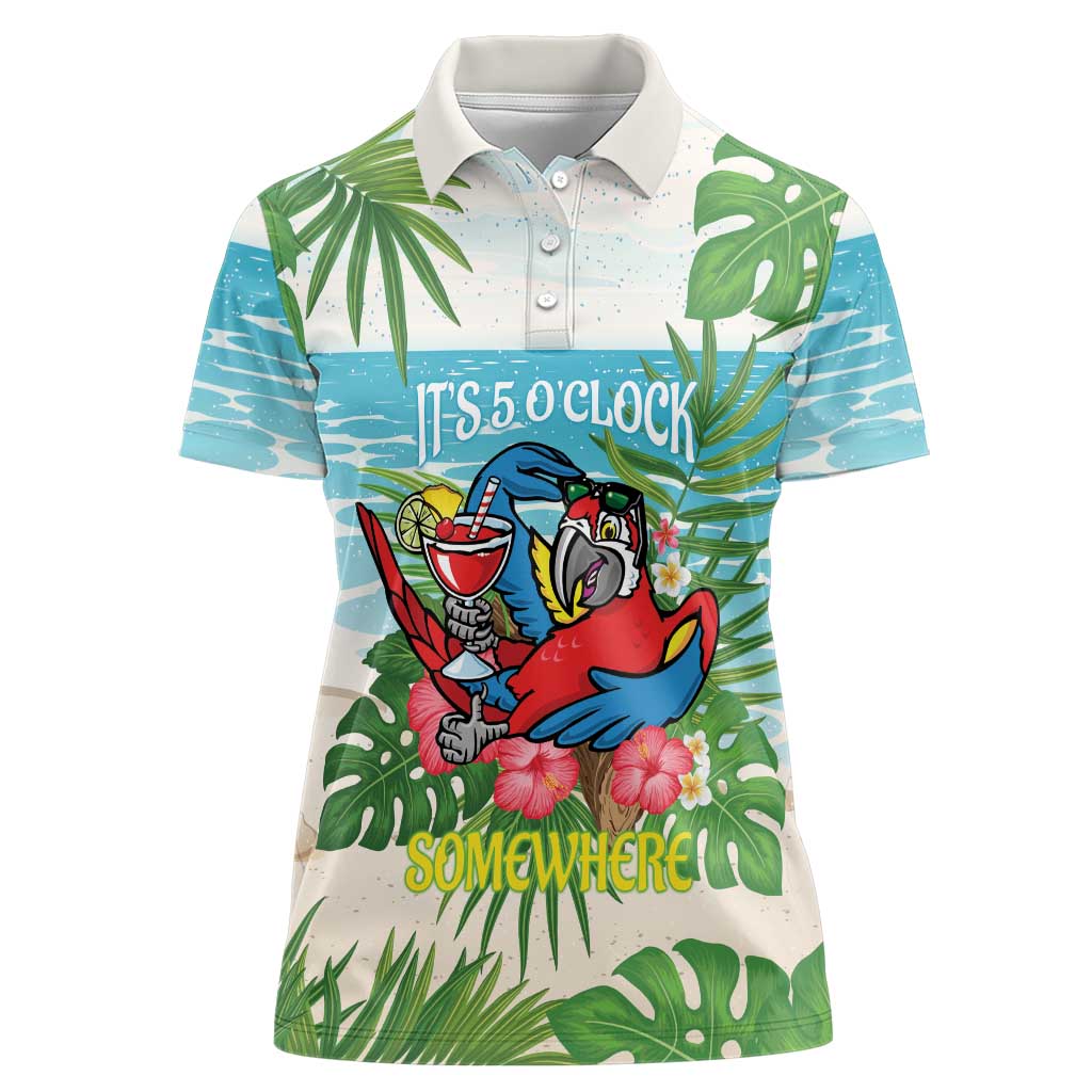 Guyana Christmas Women Polo Shirt Chilling Macaw It's 5 o'clock Somewhere - Wonder Print Shop
