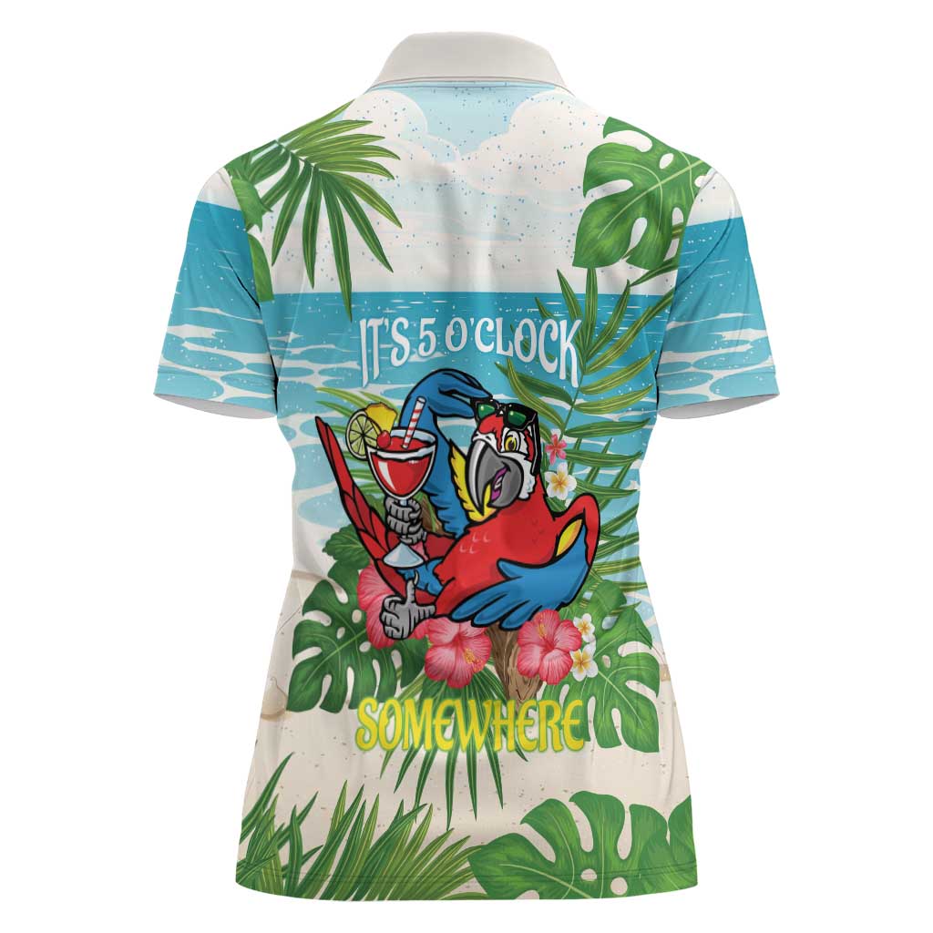 Guyana Christmas Women Polo Shirt Chilling Macaw It's 5 o'clock Somewhere - Wonder Print Shop