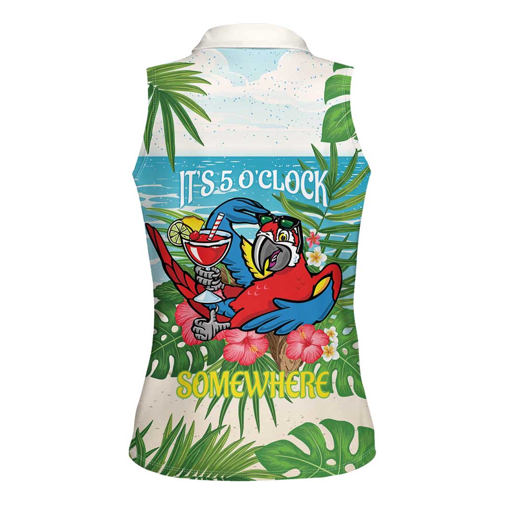 Guyana Christmas Women Sleeveless Polo Shirt Chilling Macaw It's 5 o'clock Somewhere - Wonder Print Shop