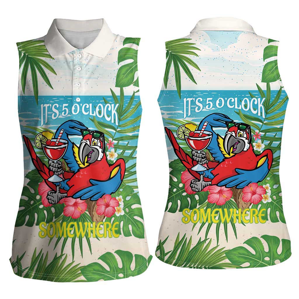Guyana Christmas Women Sleeveless Polo Shirt Chilling Macaw It's 5 o'clock Somewhere - Wonder Print Shop