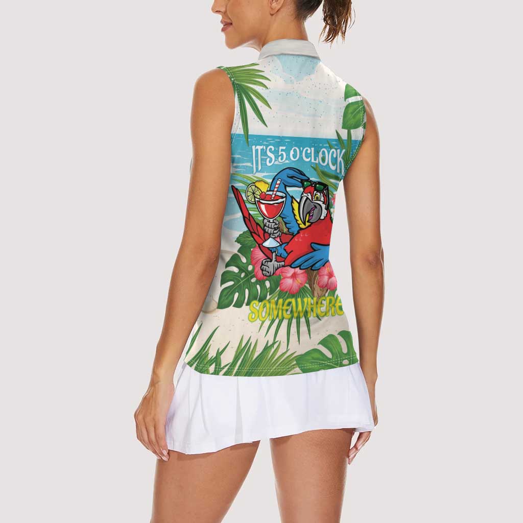 Guyana Christmas Women Sleeveless Polo Shirt Chilling Macaw It's 5 o'clock Somewhere - Wonder Print Shop