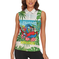 Guyana Christmas Women Sleeveless Polo Shirt Chilling Macaw It's 5 o'clock Somewhere - Wonder Print Shop