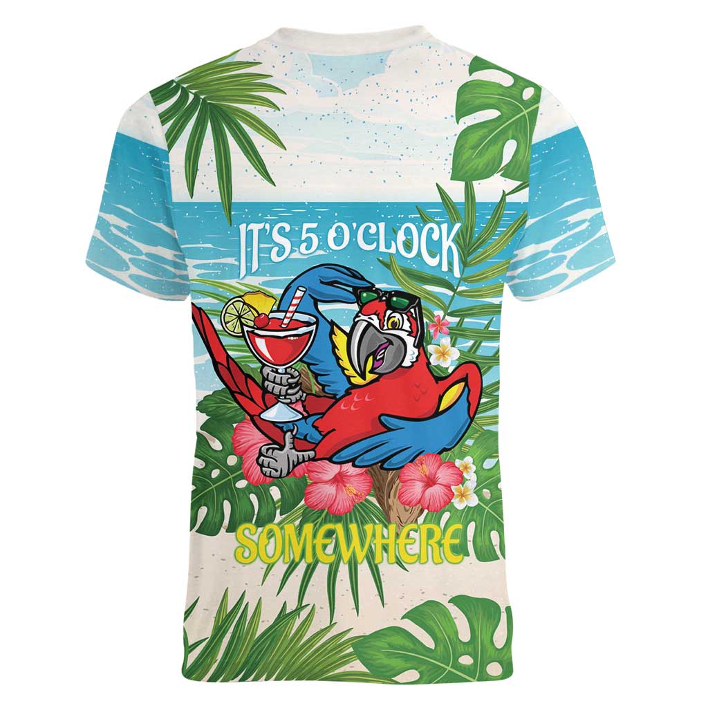 Guyana Christmas Women V-Neck T-Shirt Chilling Macaw It's 5 o'clock Somewhere - Wonder Print Shop