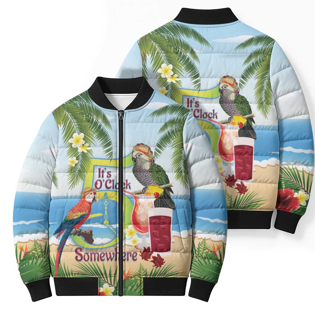 Guyana Christmas Bomber Puffer Jacket Macaw Red-fan Parrot Tropical Vibes - Wonder Print Shop