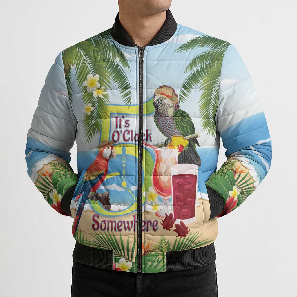 Guyana Christmas Bomber Puffer Jacket Macaw Red-fan Parrot Tropical Vibes - Wonder Print Shop