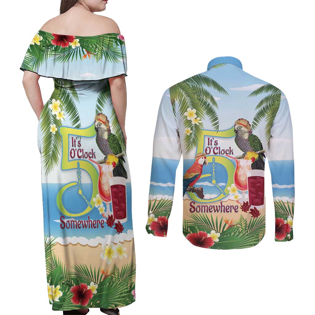 Guyana Christmas Couples Matching Off Shoulder Maxi Dress and Long Sleeve Button Shirt Macaw Red-fan Parrot Tropical Vibes - Wonder Print Shop