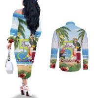 Guyana Christmas Couples Matching Off The Shoulder Long Sleeve Dress and Long Sleeve Button Shirt Macaw Red-fan Parrot Tropical Vibes - Wonder Print Shop